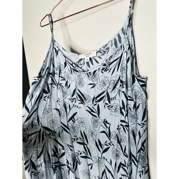 THANKOON COLLECTIVE Blue Shift V-Neck Floral Leaf Print Midi Dress Size 14 - Picture 11 of 12